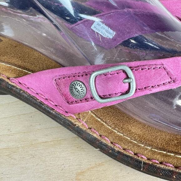 Ugg Womens Sandals Flip Flop Pink Leather Size 8 Comfort Walking - Picture 2 of 8